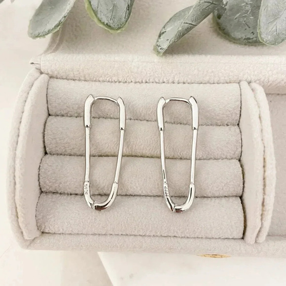 925 Sterling Silver Paperclip Earrings Safety Pin Earrings Modern Drop Earrings - Picture 1 of 9